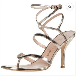 Stuart Weitzman Julina Elegant Gold Strappy Sandal Heels Made in Spain Size 5.5
